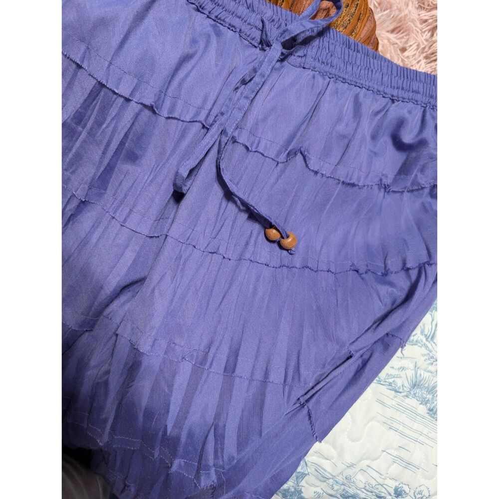 Y2K Boho Tiered Maxi Skirt Purple Crinkle Cotton Festival Whimsigoth Medium - Picture 7 of 7